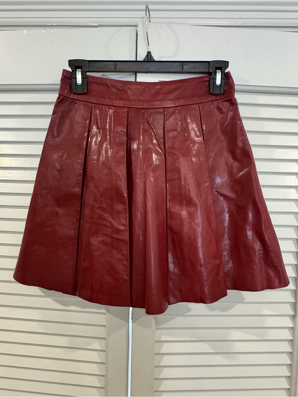 Alice + Olivia Wine Red Pleated Faux Leather Skirt